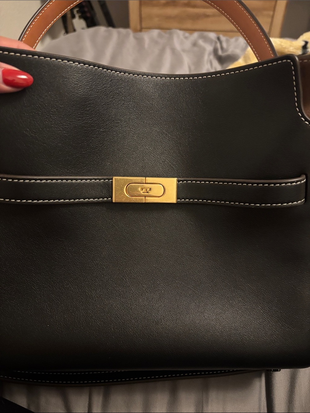 Tory Burch Black and Tan Leather Satchel